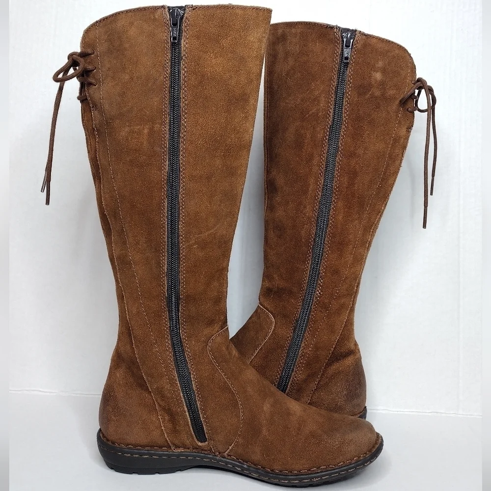 Born Caladium Brown Distressed Zip Tall Riding Over The Knee Boots Sz 6.5